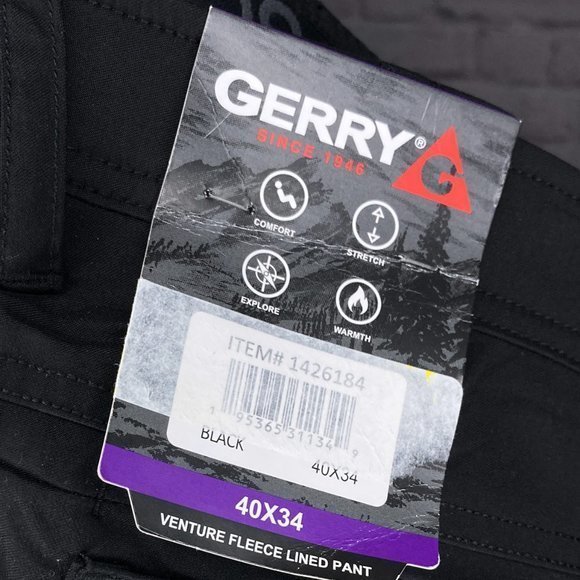 New Gerry Men's 40 X 34 Black Venture Fleece Lined Stretch Comfort Waist Pants - Picture 7 of 10